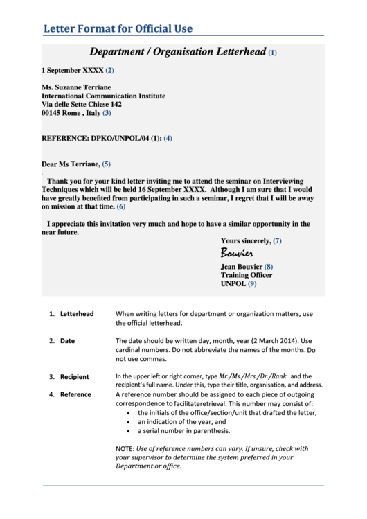 Letter Format For Official Use Printable pdf