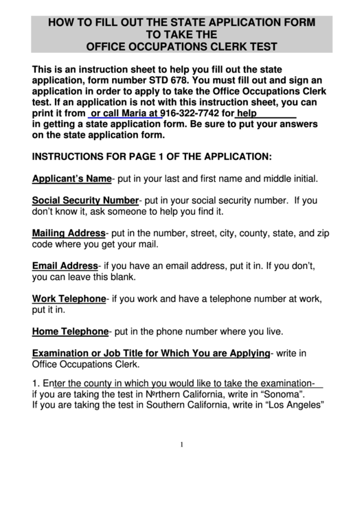How To Fill Out The State Application Form To Take The Office Occupations Clerk Test - State Of California Printable pdf