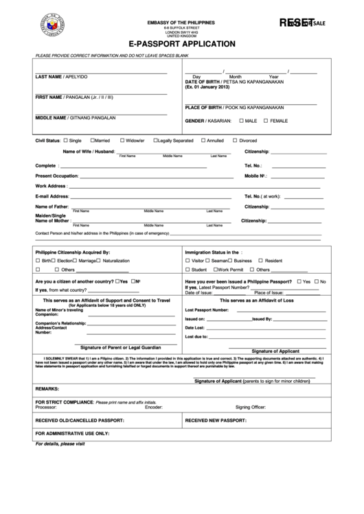 Fillable E-Passport Application - Philippine Embassy In London Printable pdf