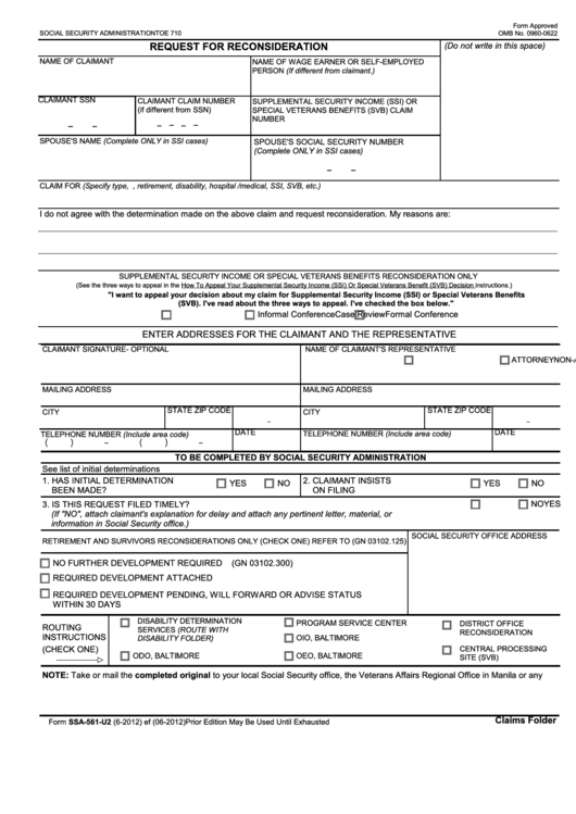 Form Ssa561U2 Social Security Administration Request For