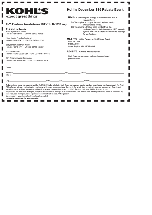 Kohl S Rebate Event Form Printable Pdf Download