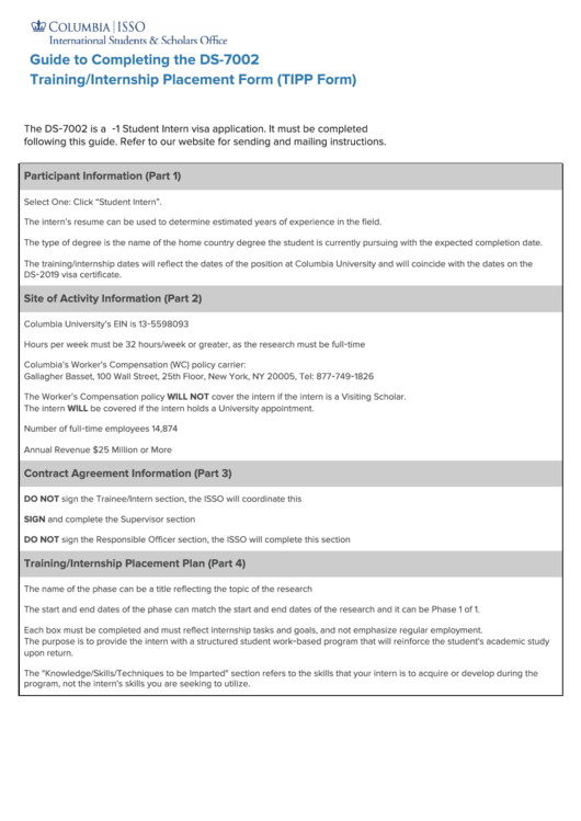 Guide To Completing The Ds-7002 Training/internship Placement Form Printable pdf