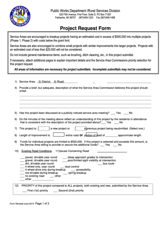 Fillable Project Request Form Printable pdf