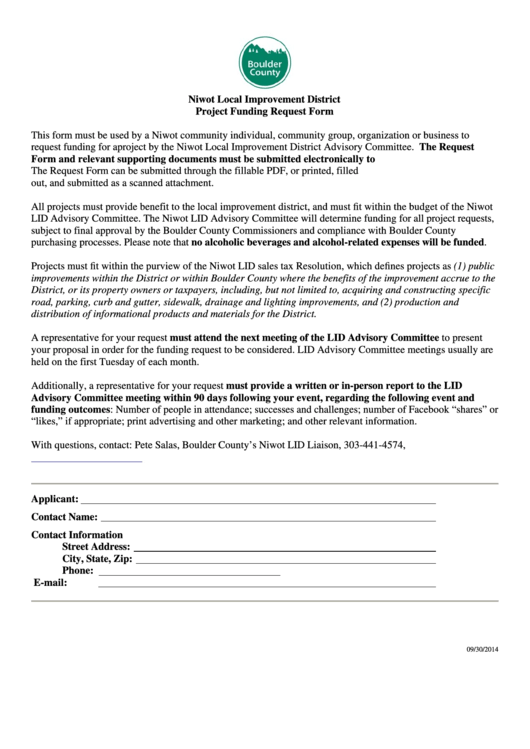 Fillable Local Improvement District Project Funding Request Form 