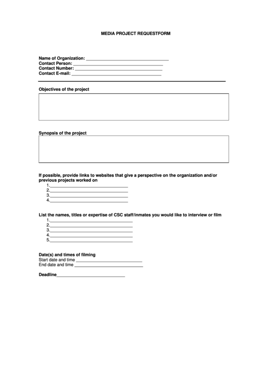 Media Project Request Form Printable pdf
