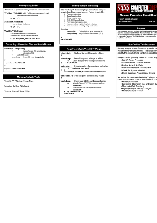 Memory Forensics Cheat Sheet V1.2 Printable pdf