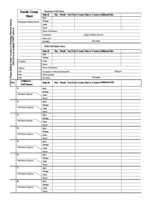 Family Group Sheet Printable pdf