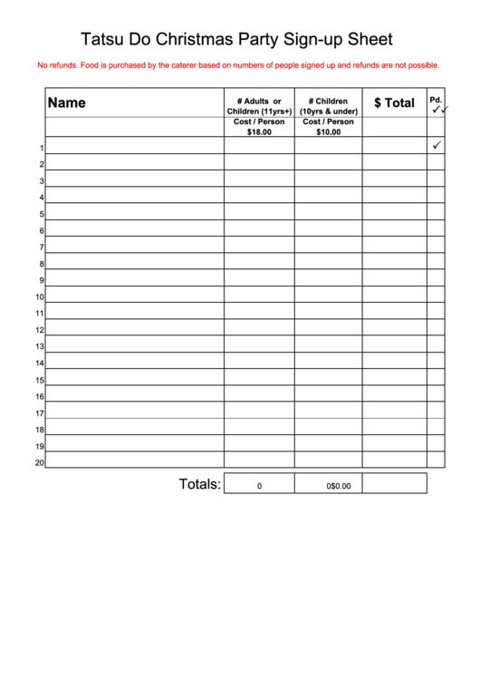 Christmas Party Sign-up Sheet Template