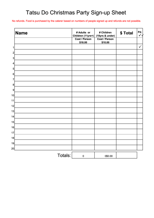 Christmas Party Sign Up Sheet Template Printable Pdf Download