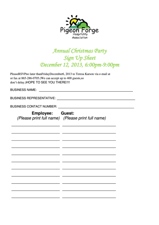 Sample Christmas Party Sign Up Sheet Template Printable pdf