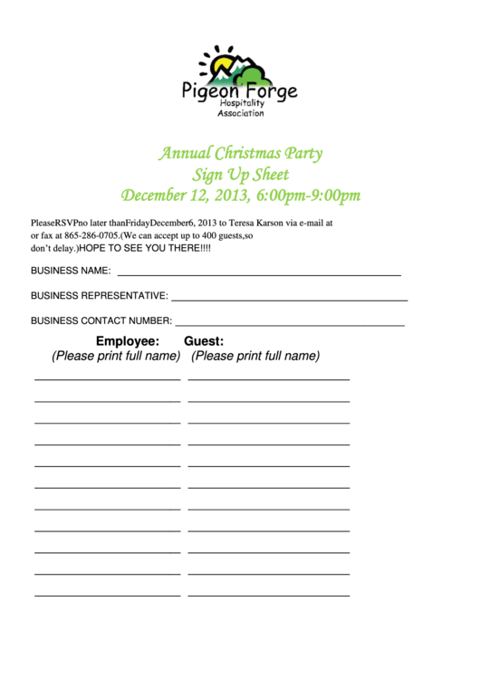 Sample Christmas Party Sign Up Sheet Template Printable Pdf Download