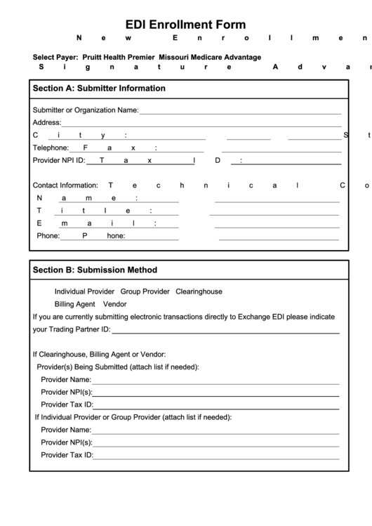 Fillable Edi Enrollment Form Printable pdf