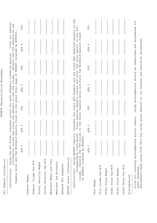 W2rept Reconciliation Worksheet Printable pdf