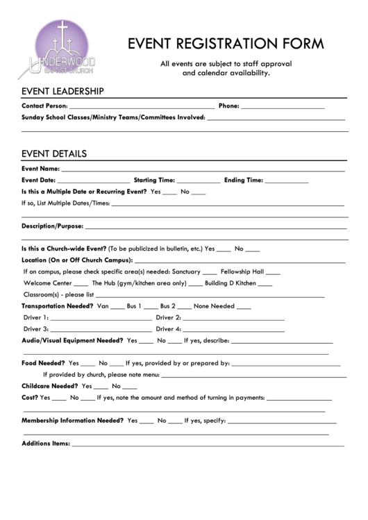 Event Registration Form Printable pdf