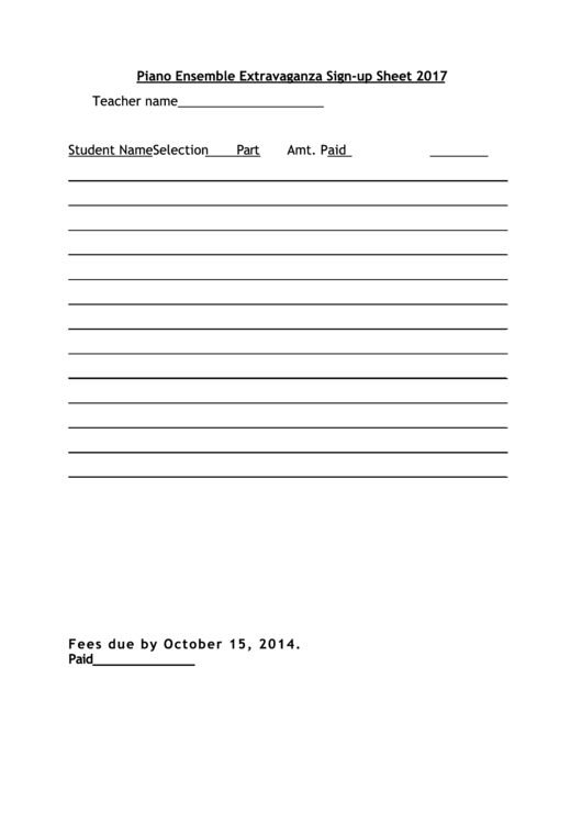 Piano Ensemble Extravaganza Sign-Up Sheet Template Printable pdf