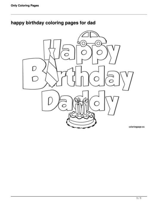 Happy Birthday Coloring Page For Dad Printable pdf