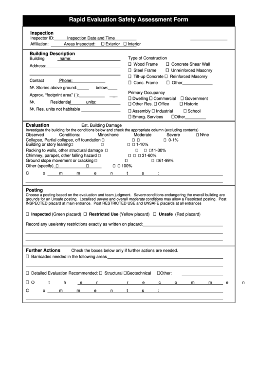 Rapid Evaluation Safety Assessment Form Printable pdf