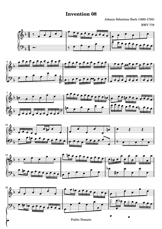 Invention 08 - Johann Sebastian Bach Printable pdf