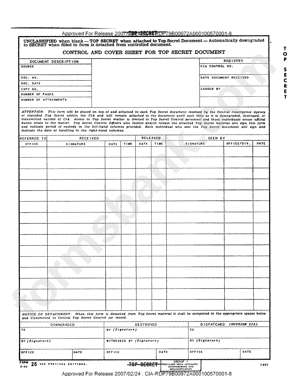 control and cover sheet for top secret document printable pdf download