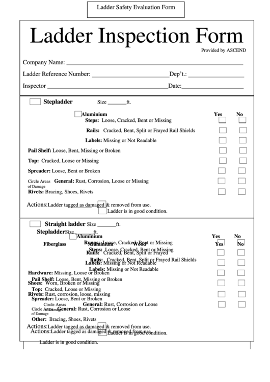 Ladder Inspection Form printable pdf download