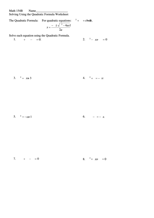 Solving Using The Quadratic Formula Printable pdf