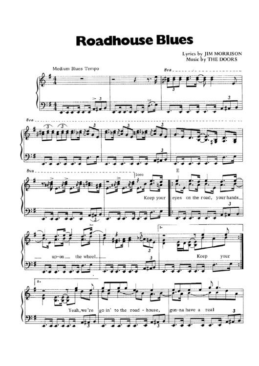 Roadhouse Blues Piano Sheet Printable pdf