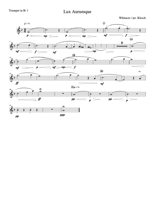Lux Aurumque - Trumpet In Bb 1 Sheet Music