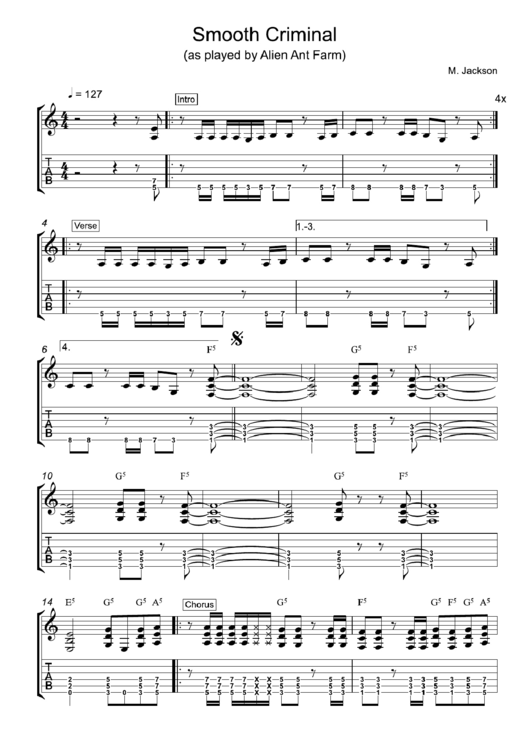 M. Jackson - Smooth Criminal Sheet Music Printable pdf