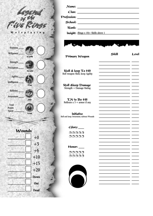 Legend Of The 5 Rings Character Sheet Printable pdf
