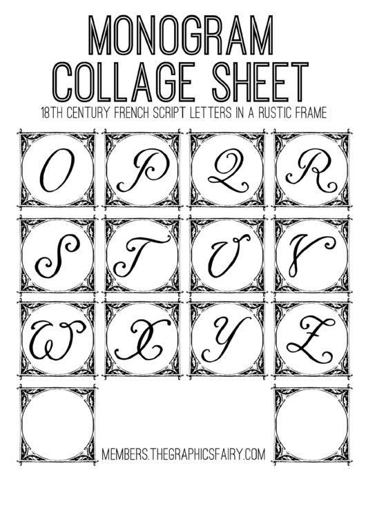Monogram Collage Sheet - 18th Century French Script Letters In A Rustic Frame Printable pdf
