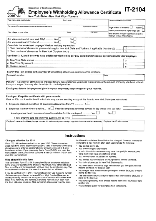 Form It-2104 - Employee