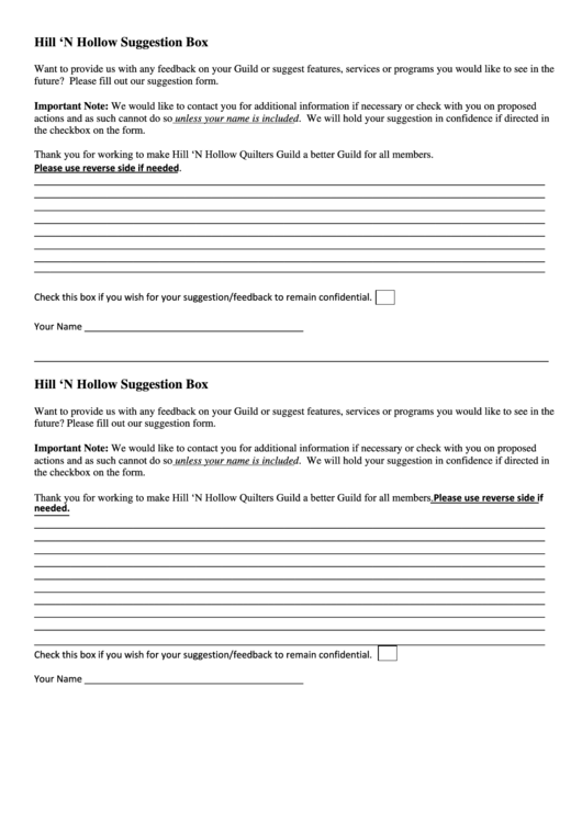 Suggestion Form Printable pdf