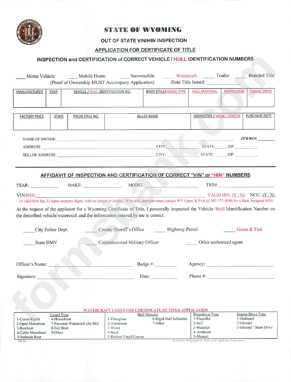 Application For Certificate Of Title