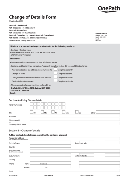 Fillable Change Of Details Form Printable pdf
