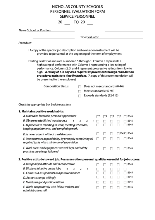Service Personnel Evaluation Form