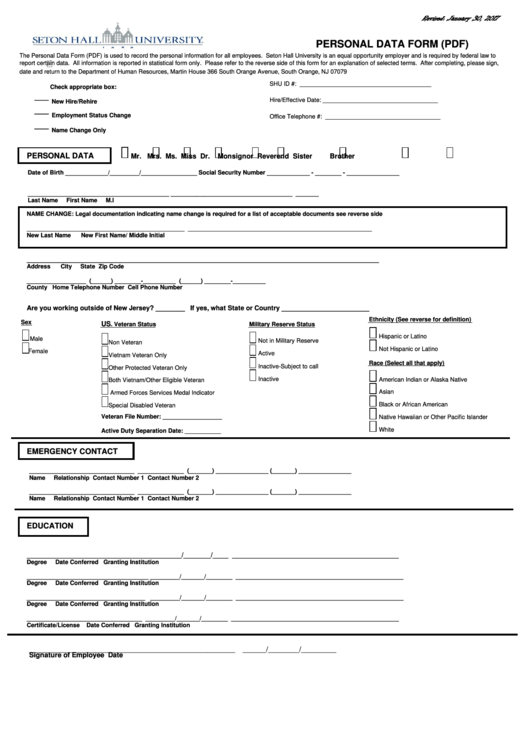 Personal Data Form Printable pdf