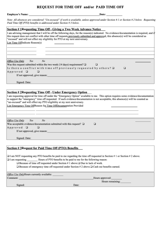 Fillable Time Off Request Form Printable pdf