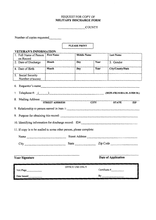 Request For Copy Of Military Discharge Form Printable pdf