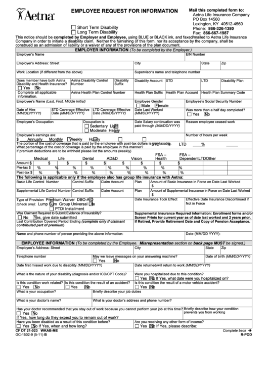 Fillable Form Gc-1502-9 - Employee Request For Information - 2011 Printable pdf