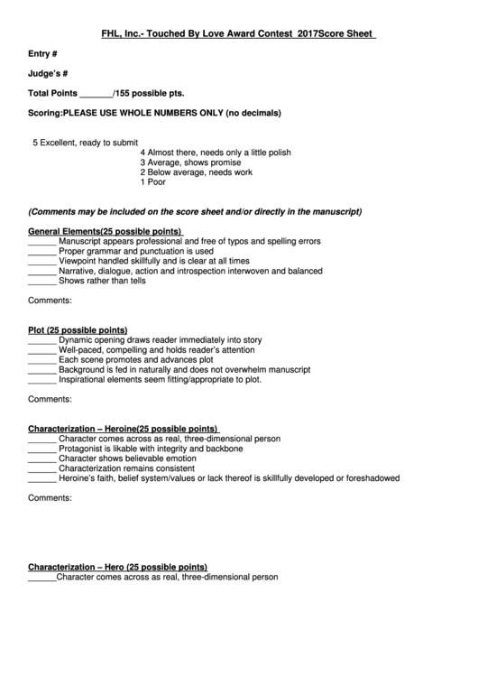 Sample Manuscript Judging Score Sheet Template Printable pdf