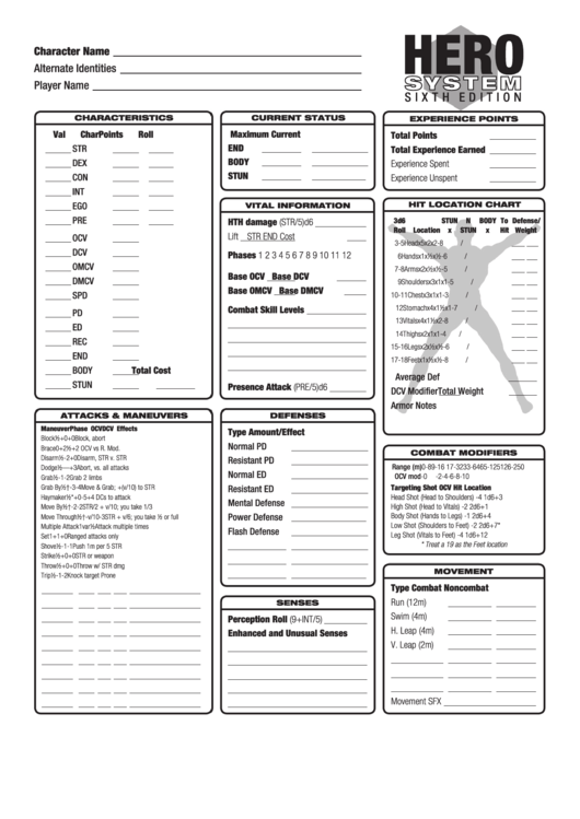 Hero system 5th edition character sheet pdf