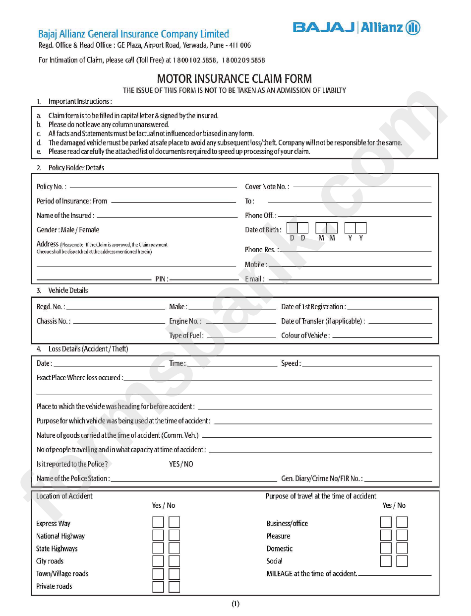 Bajaj Allianz Life Insurance Motor Claim Form