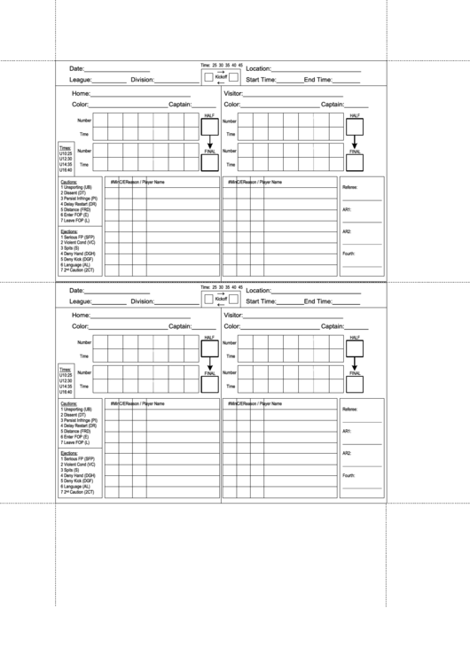 Soccer Score Sheet Printable Pdf Download