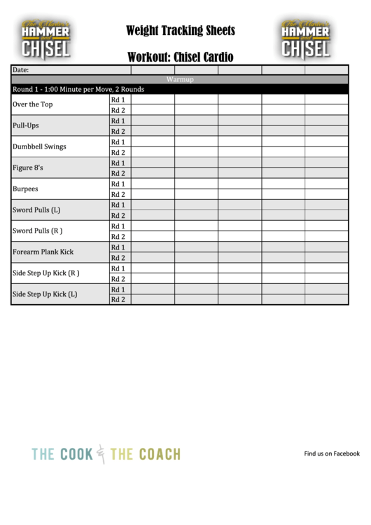 Weight Tracking Sheets - Workout: Chisel Cardio Printable pdf