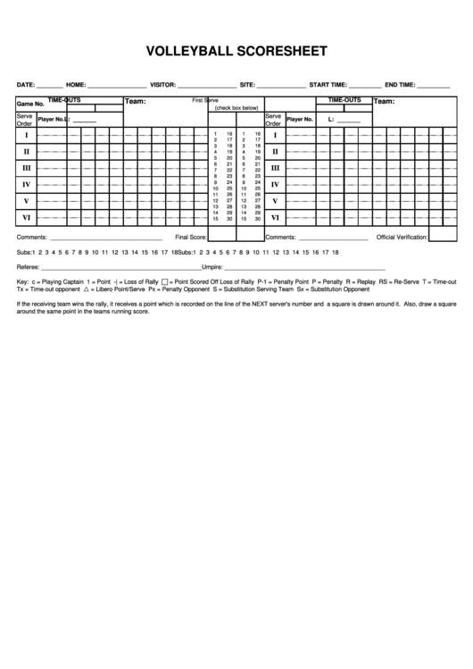 Volleyball Scoresheet