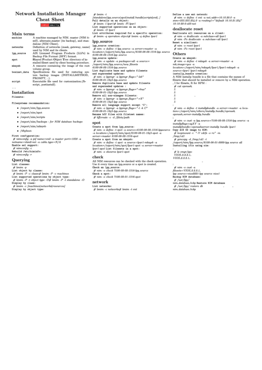 Network Installation Manager Cheat Sheet Printable pdf