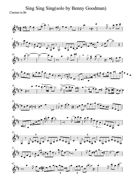 Sing Sing Sing - Solo By Benny Goodman Printable pdf