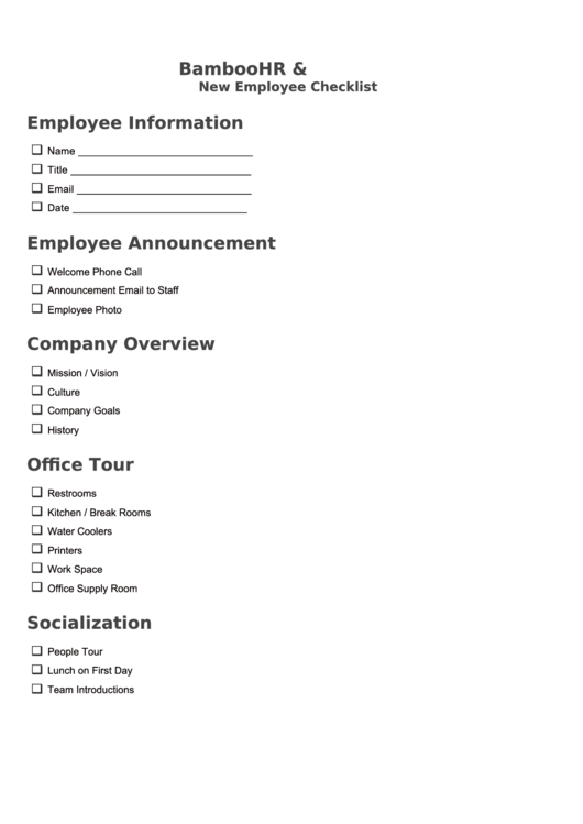New Employee Checklist Template Printable pdf
