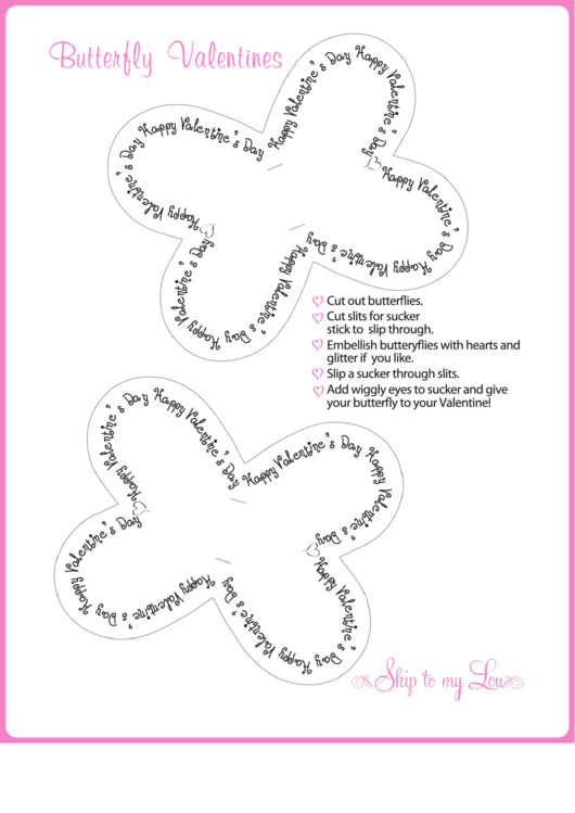 Butterfly Valentine Templates Printable pdf