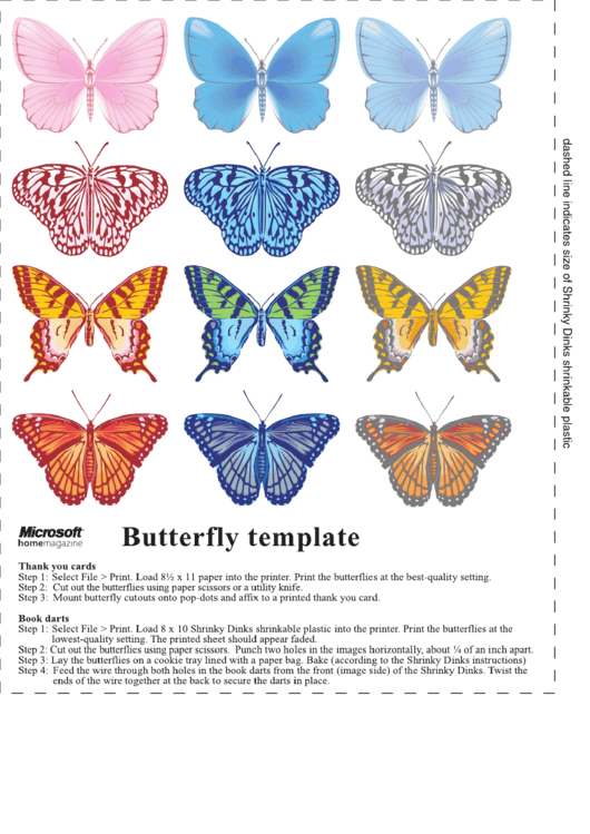 Multricolor Beautiful Butterfly Template Printable pdf